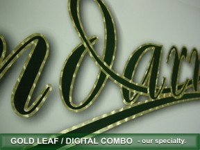 Gold leaf outline on digital custom boat lettering