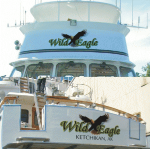 Wild Eagle boat name on hull