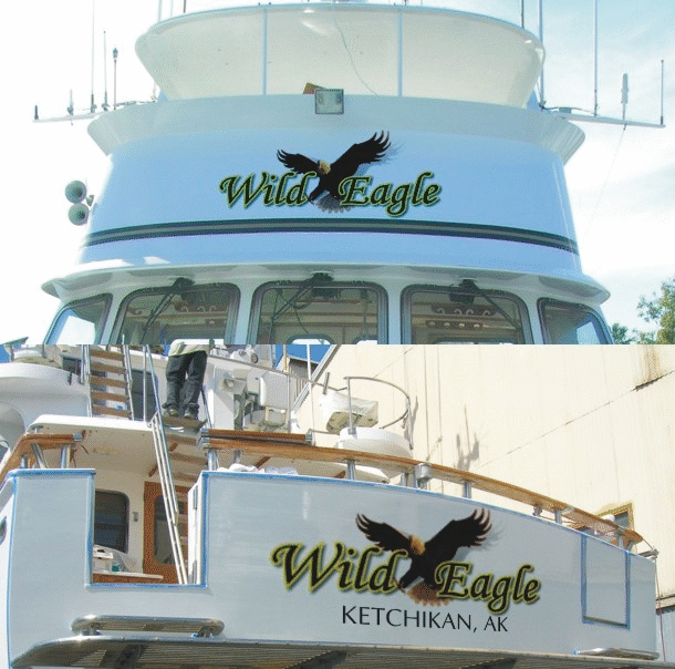 Wild Eagle boat name on hull