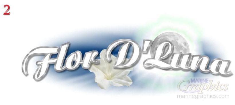 Custom boat graphic #2 for Flor D'Luna with silver outline