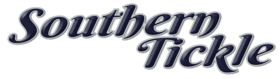 Southern Tickle boat name example 5 using a wide font, silver outline and soft shadow