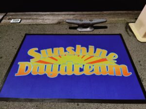 boat graphics printed on a welcome mat