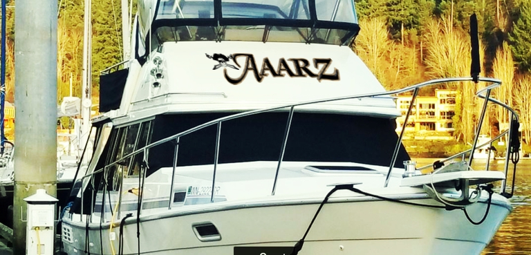 AAARZ Boat Lettering with Jolly Roger pirate 3 on front of boat